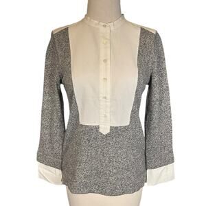 J.Crew Gray & white Contrast Bib Blouse – Size Small 100% Cotton 3/4 button down